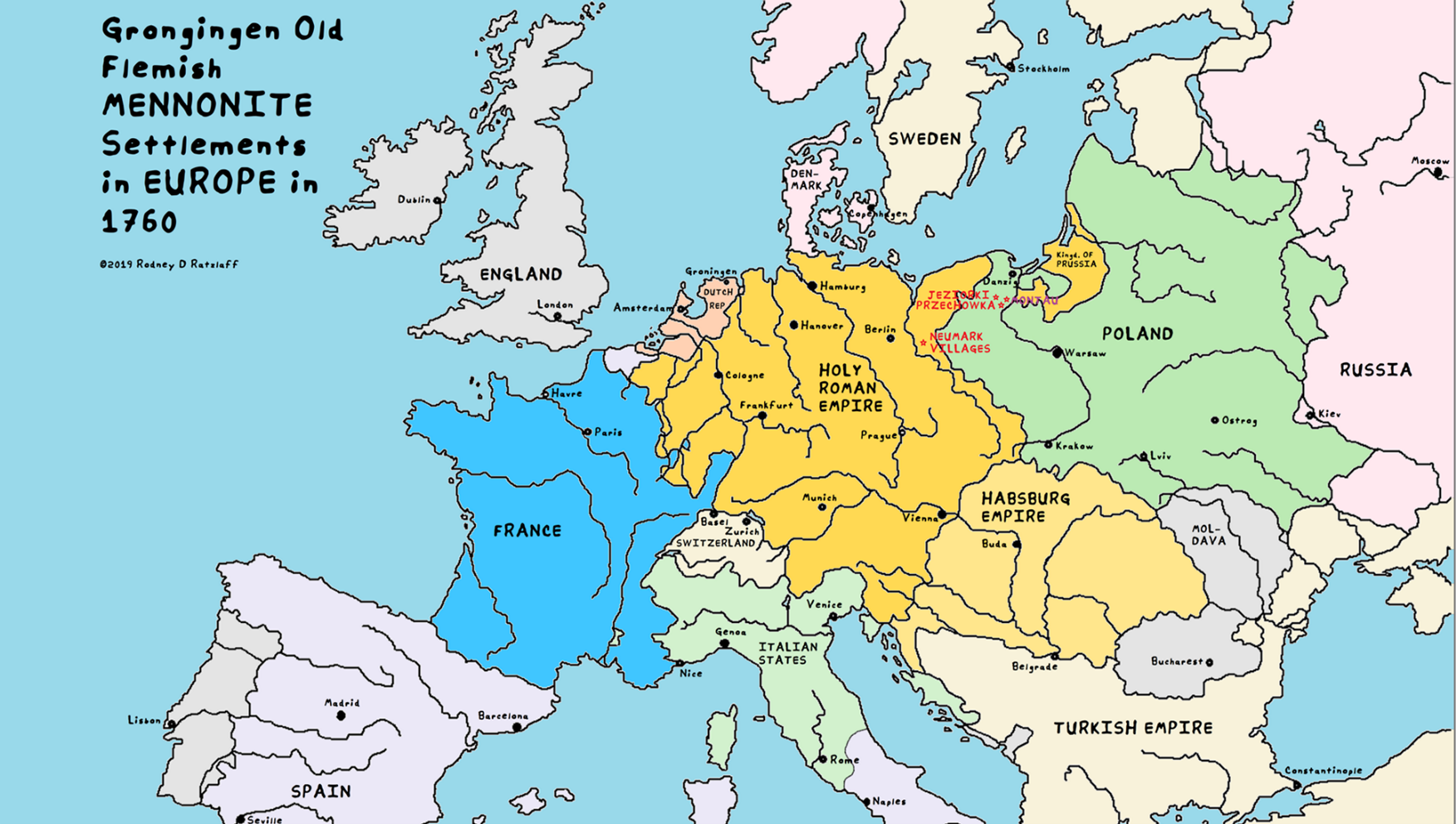 Europe about 1760 ©Rodney D. Ratzlaff, 2019